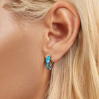 Opal Hoop Earrings for Women White Gold Plated